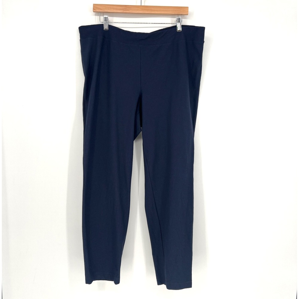 Eileen Fisher Washable Stretch Crepe Straight Leg Pant Womens 1X Blue Basic